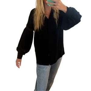 Pink Tartan Black Statement Sleeve Blouse with Silk Accents voluminous • medium